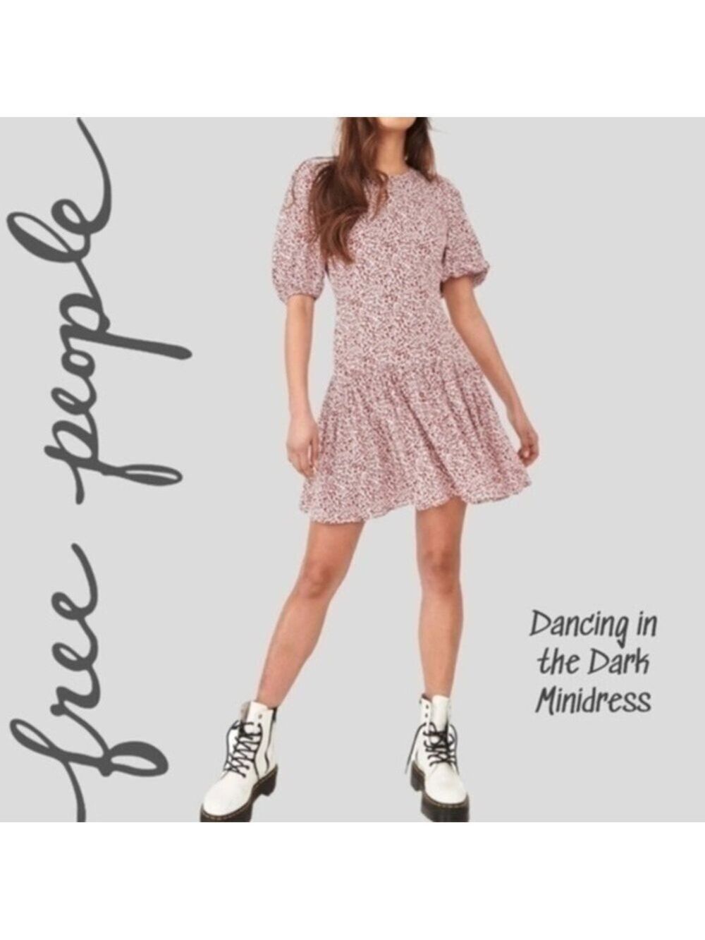 FREE PEOPLE Dancing in the Dark Ditsy Print Open Back Fit-Flare Minidress/MD NWT